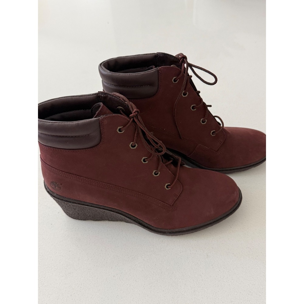 Timberland Amston 6 Inch Wedge Boots Burgundy Nubuck Leather Womens‎ 9.5 A19AH